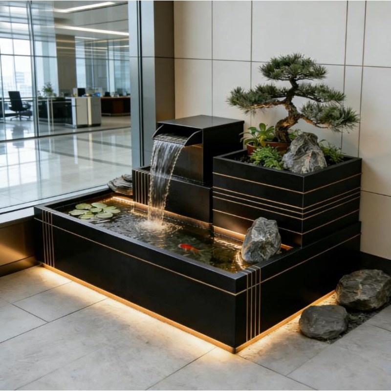Stainless Steel Waterfall Feat - đánh giá và giá Bonsai Garden With Koi Pond